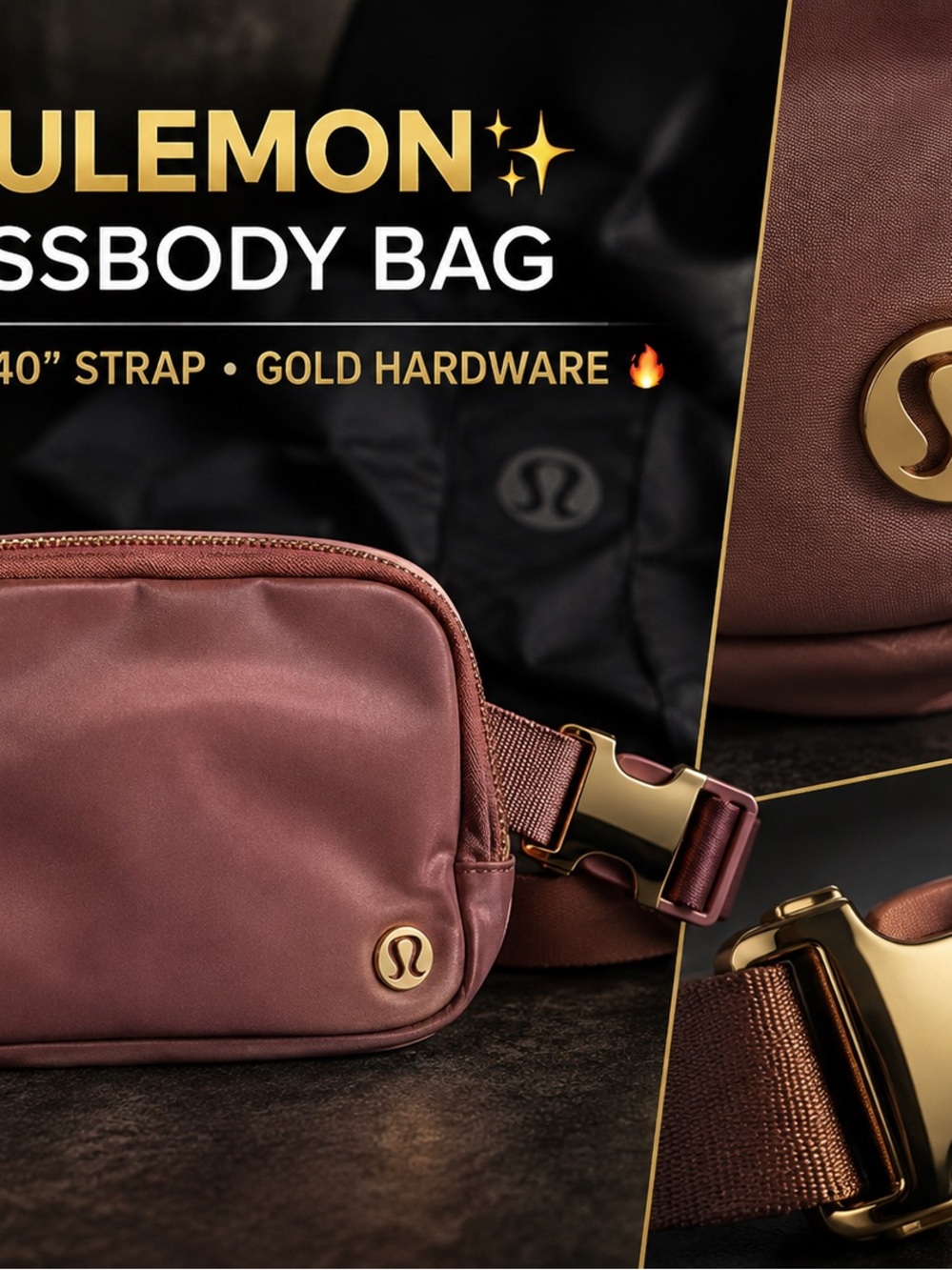 lululemon athletica Crossbody Bag in Dusty Rose with Gold Hardware
